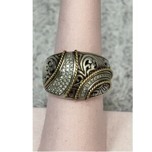 EFFY Balissima Sterling Silver 18K Gold Diamond Ring Size 7 #63820